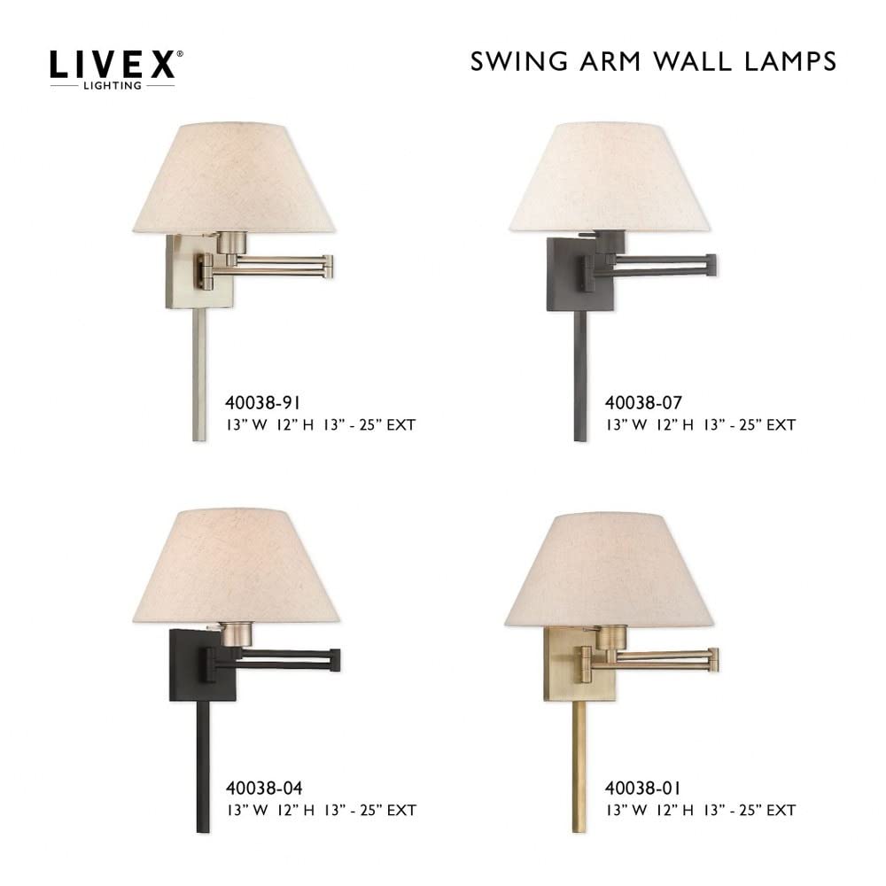 Livex Lighting 40038-07 25" One Light Swing Arm Wall Mount, Bronze Finish with Oatmeal Fabric Shade