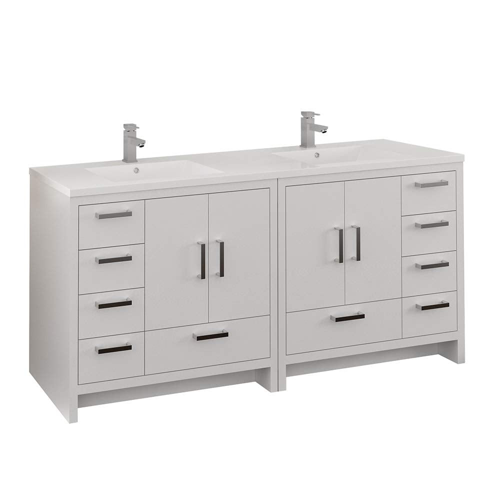 Fresca FCB9472WH-I Fresca Imperia 72" Glossy White Free Standing Double Sink Modern Bathroom Cabinet w/ Integrated Sink