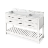 Jeffrey Alexander VKITWAV60WHCQR 60" White Wavecrest Vanity, double bowl, Calacatta Vienna Quartz Vanity Top, two undermount rectangle bowls