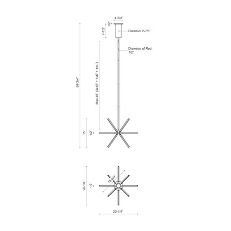 Kuzco CH14220-BN SIRIUS MINOR 20" CH Brushed Nickel 120V TRIAC/ELV LED 3000K 90CRI 48W