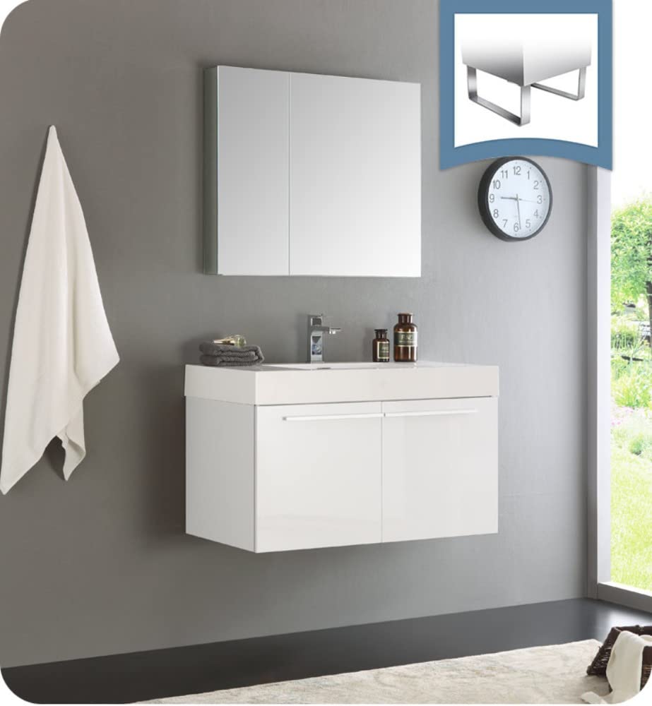 Fresca FVN8090WH Fresca Vista 36" White Modern Bathroom Vanity w/ Medicine Cabinet