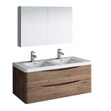 Fresca FVN9048RW-D Fresca Tuscany 48" Rosewood Wall Hung Double Sink Modern Bathroom Vanity w/ Medicine Cabinet