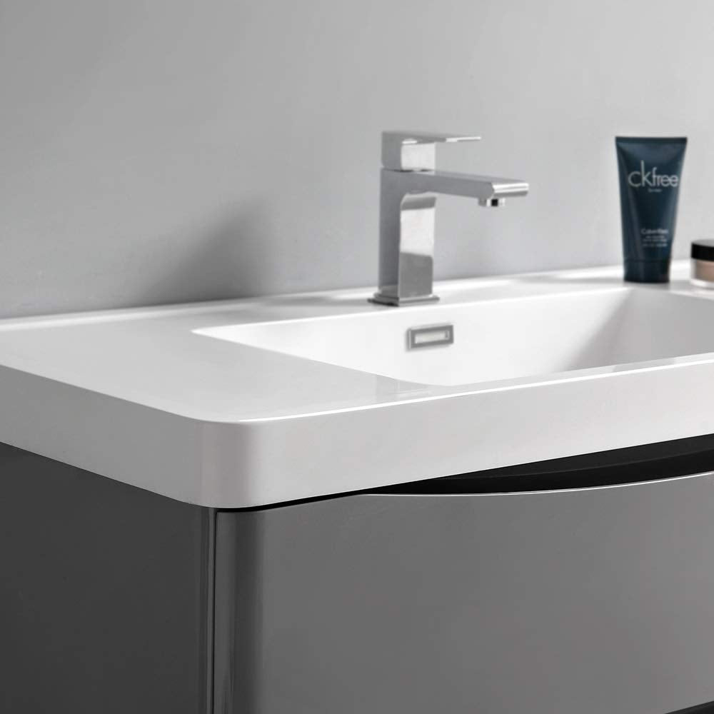 Fresca FCB9036GRG-I Fresca Tuscany 36" Glossy Gray Wall Hung Modern Bathroom Cabinet w/ Integrated Sink
