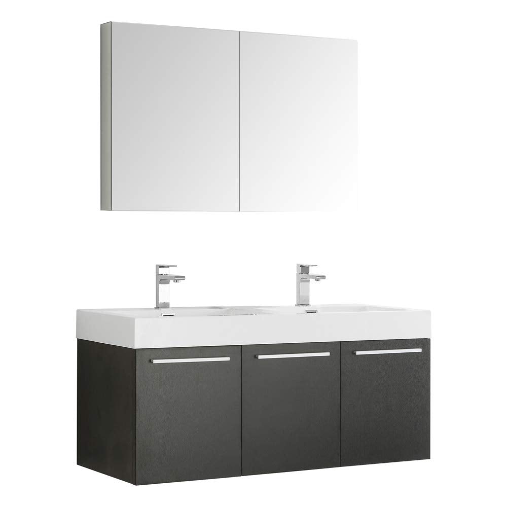 Fresca FVN8092BW-D Fresca Vista 48" Black Wall Hung Double Sink Modern Bathroom Vanity w/ Medicine Cabinet