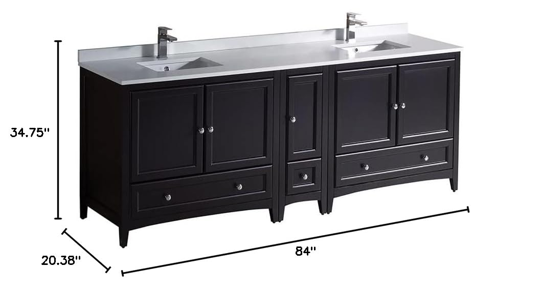 Fresca FCB20-361236ES-CWH-U Fresca Oxford 84" Espresso Traditional Double Sink Bathroom Cabinets w/ Top & Sinks