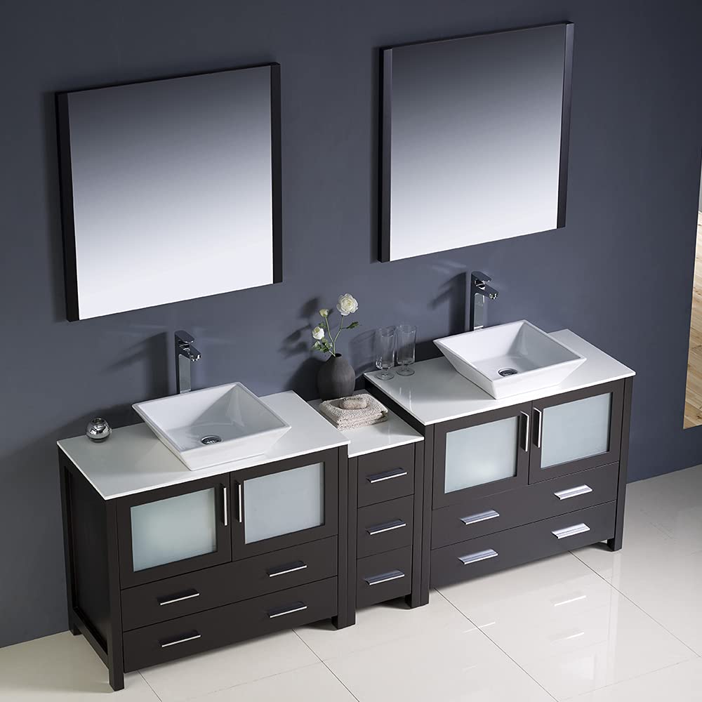 Fresca FVN62-361236GR-VSL Fresca Torino 84" Gray Modern Double Sink Bathroom Vanity w/ Side Cabinet & Vessel Sinks