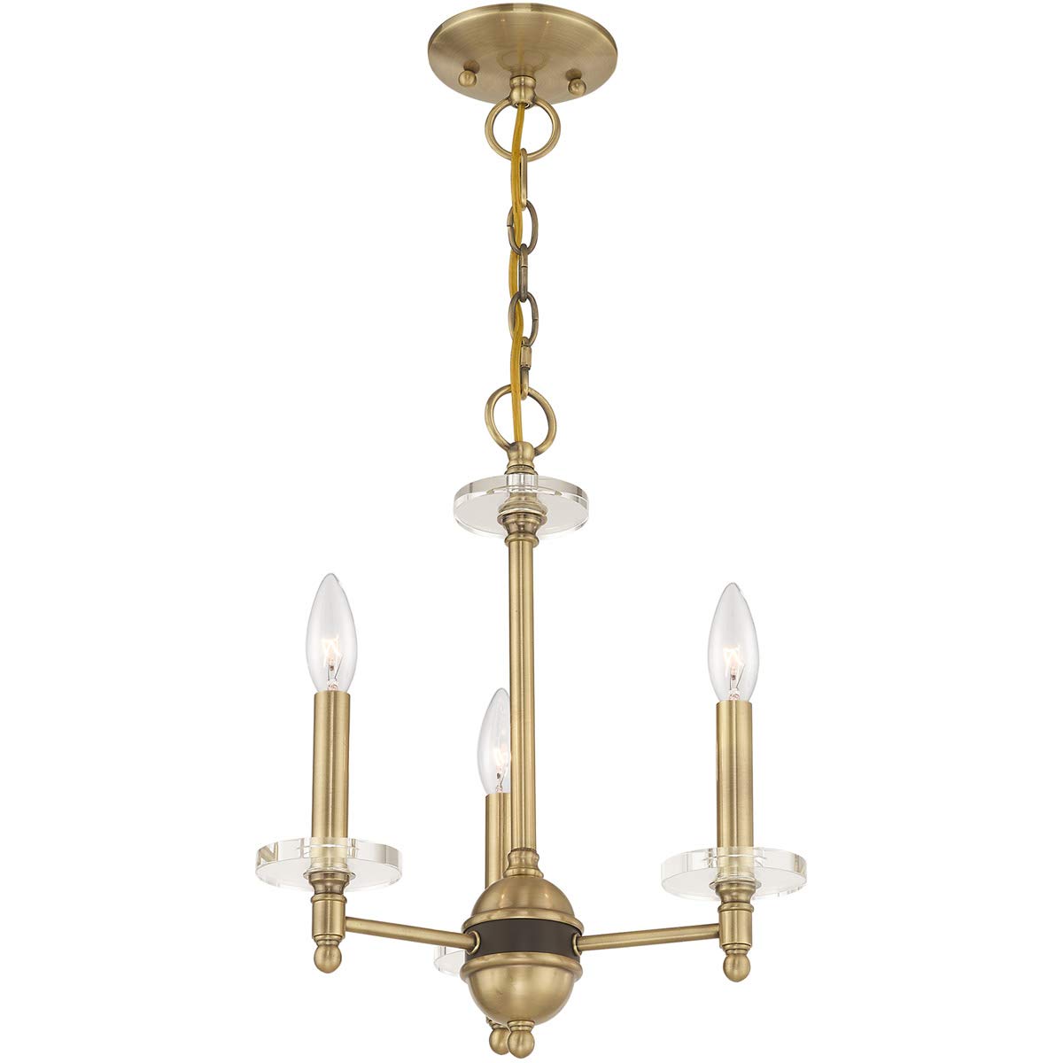 Livex Lighting 42703-01 Bancroft - Three Light Mini Chandelier, Antique Brass Finish with Clear Bobeche Crystal