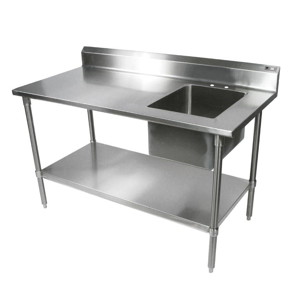 John Boos EPT8R5-3048SSK-R Work Table with Prep Sink, 48"W x 30"D 40-3/4"H Sink Bowl on Right, Stainless Undershelf & 5" Backsplash