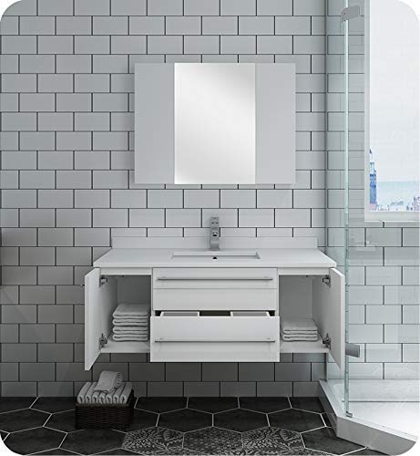 Fresca FVN6142WH-UNS Fresca Lucera 42" White Wall Hung Undermount Sink Modern Bathroom Vanity w/ Medicine Cabinet