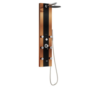 PULSE ShowerSpas 1049B-BN Rio ShowerSpa Panel with 10" Rain Showerhead, 6 Body Spray Jets, Hand Shower and Tub Spout, Black Tempered Glass with Bronze Stainless Steel Body and Brushed Nickel Fixtures