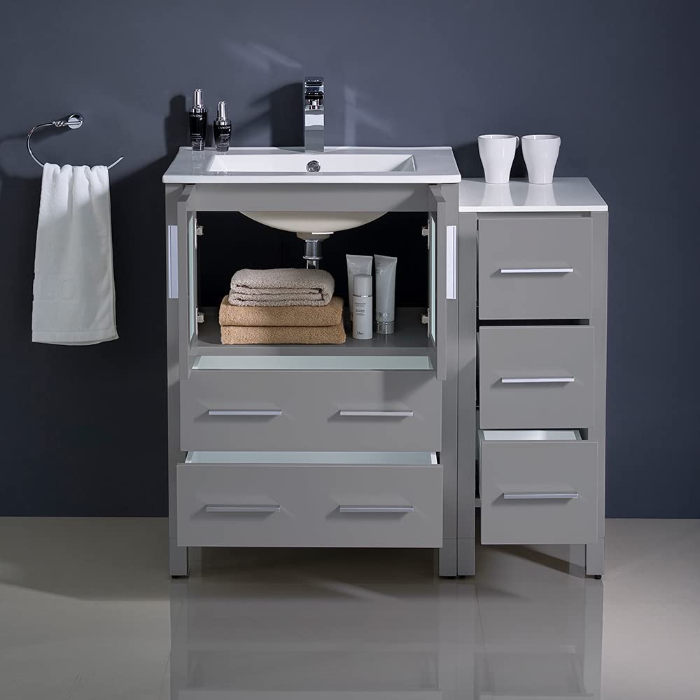 Fresca FCB62-2412WH-I Fresca Torino 36" White Modern Bathroom Cabinets w/ Integrated Sink