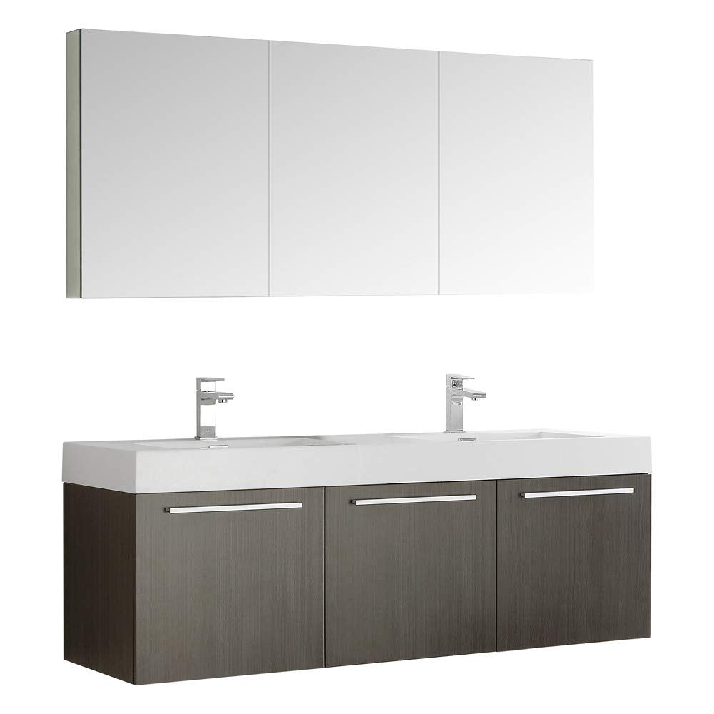 Fresca FVN8093GO-D Fresca Vista 60" Gray Oak Wall Hung Double Sink Modern Bathroom Vanity w/ Medicine Cabinet