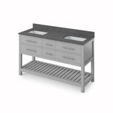 Jeffrey Alexander VKITWAV60GRBOR 60" Grey Wavecrest Vanity, double bowl, Boulder Cultured Marble Vanity Top, two undermount rectangle bowls