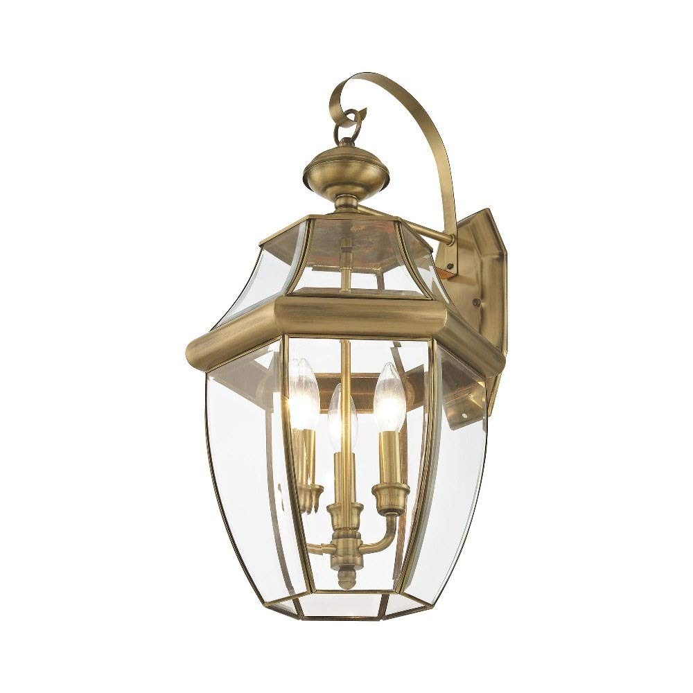 Livex Lighting 2351-91 Outdoor Wall Lantern with Clear Beveled Glass Shades, Brushed Nickel