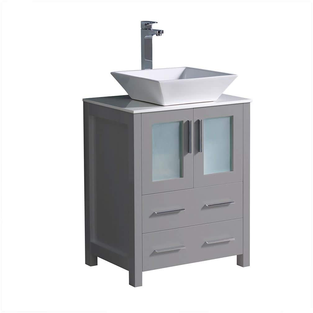 Fresca FCB6224GR-CWH-V Fresca Torino 24" Gray Modern Bathroom Cabinet w/ Top & Vessel Sink