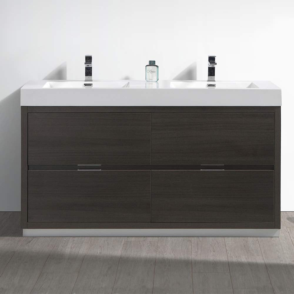 Fresca FCB8460GG-D-I Fresca Valencia 60" Dark Slate Gray Free Standing Double Sink Modern Bathroom Vanity