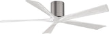 Matthews Fan IR5H-BP-MWH-60 Irene-5H five-blade flush mount paddle fan in Brushed Pewter finish with 60” solid matte white wood blades. 