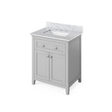 Jeffrey Alexander VKITCHA30WHBOR 30" White Chatham Vanity, Boulder Cultured Marble Vanity Top, undermount rectangle bowl