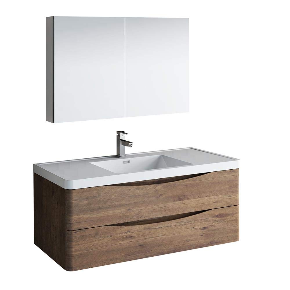 Fresca FVN9048RW Fresca Tuscany 48" Rosewood Wall Hung Modern Bathroom Vanity w/ Medicine Cabinet