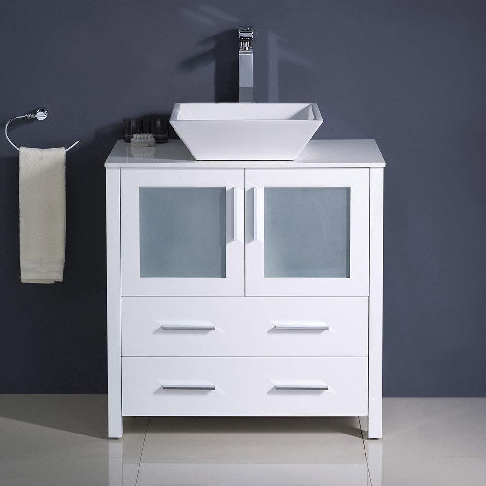 Fresca FCB6230GR-CWH-V Fresca Torino 30" Gray Modern Bathroom Cabinet w/ Top & Vessel Sink