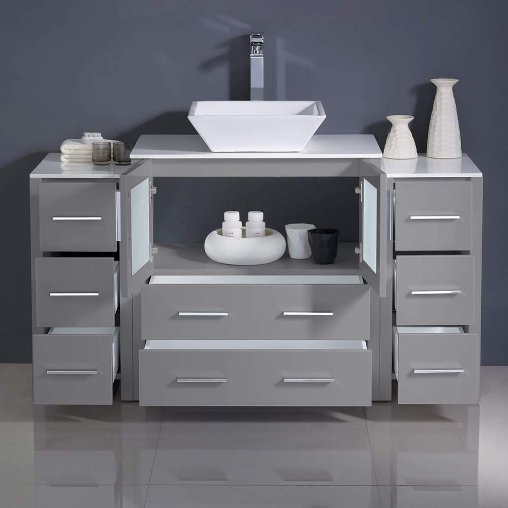 Fresca FCB62-123012GR-CWH-V Fresca Torino 54" Gray Modern Bathroom Cabinets w/ Top & Vessel Sink