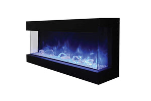Amantii 60-TRV-SLIM Trv View Slim Smart Electric - 60" Indoor / Outdoor WiFi Enabled 3 Sided Fireplace Featuring a depth of 10 5/8", MultiFunction Remote Control, Multi Speed Flame Motor, and a 10 piece Birch Log Set