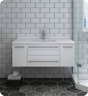 Fresca FCB6142WH-UNS Fresca Lucera 42" White Wall Hung Undermount Sink Modern Bathroom Cabinet