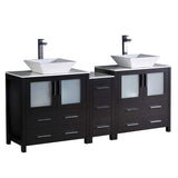 Fresca FCB62-301230ES-CWH-V Fresca Torino 72" Espresso Modern Double Sink Bathroom Cabinets w/ Tops & Vessel Sinks