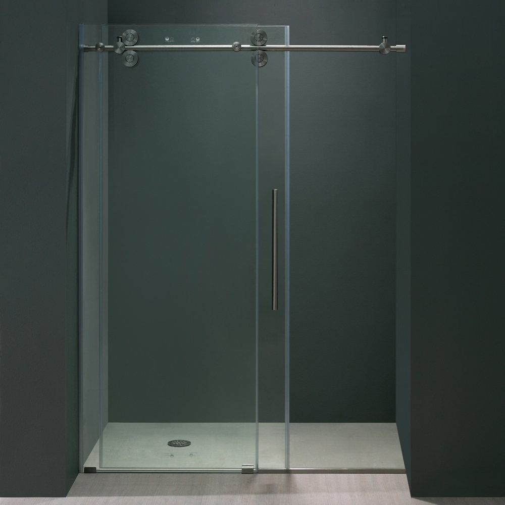 VIGO Adjustable 52 - 56 in. W x 74 in. H Frameless Sliding Rectangle Shower Door with Clear Tempered Glass and Stainless Steel Hardware in Chrome Finish with Reversible Handle - VG6041CHCL5674