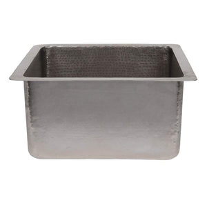Premier Copper Products BREC16EN 16-Inch Gourmet Rectangular Hammered Copper Bar Prep Sink in Nickel