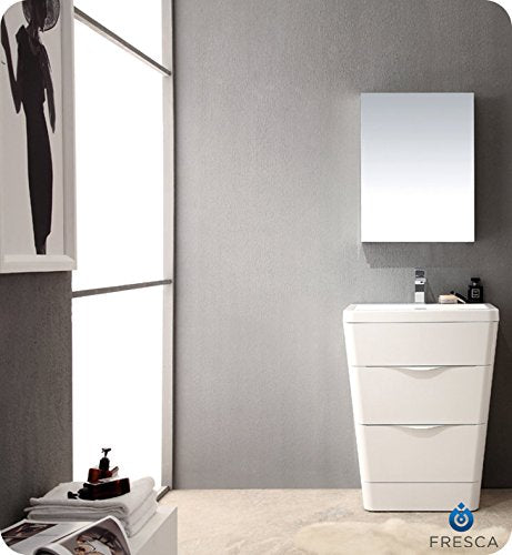 Fresca FCB8525WH-I Fresca Milano 26" Glossy White Modern Bathroom Cabinet w/ Integrated Sink