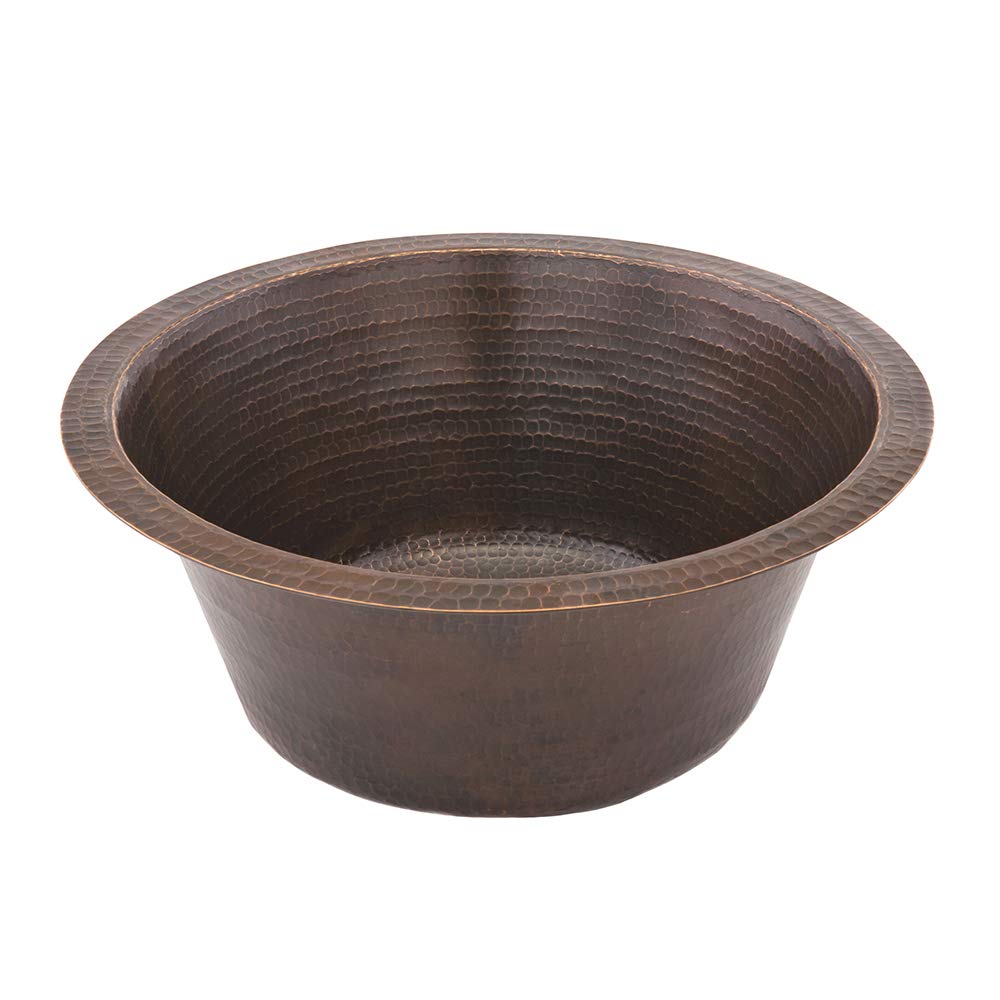 Premier Copper Products BR16DB3 16-Inch Universal Round Hammered Copper Sink with 3.5-Inch Drain Size, Oil Rubbed Bronze