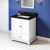 Jeffrey Alexander VKITADD30WHBGR 30" White Addington Vanity, Black Granite Vanity Top, undermount rectangle bowl