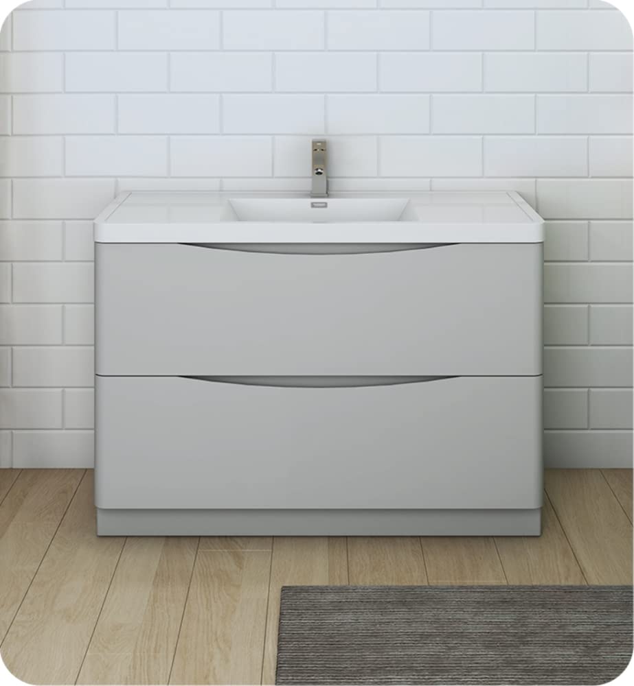 Fresca FCB9148GRG-I Fresca Tuscany 48" Glossy Gray Free Standing Modern Bathroom Cabinet w/ Integrated Sink