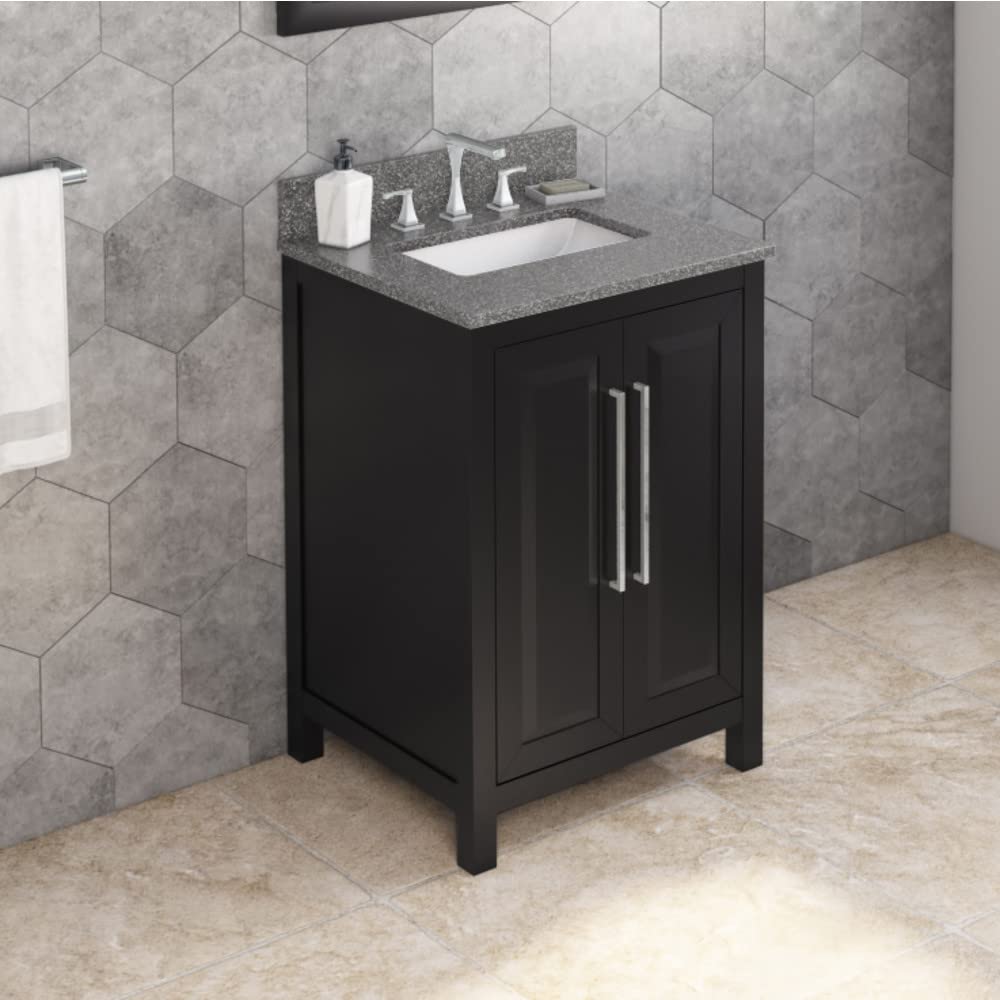 Jeffrey Alexander VKITCAD24BKBOR 24" Black Cade Vanity, Boulder Cultured Marble Vanity Top, undermount rectangle bowl