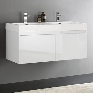 Fresca FCB8012BW-I Fresca Mezzo 48" Black Wall Hung Double Sink Modern Bathroom Cabinet w/ Integrated Sink