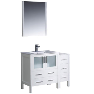 Fresca FVN62-3012WH-UNS Fresca Torino 42" White Modern Bathroom Vanity w/ Side Cabinet & Integrated Sink
