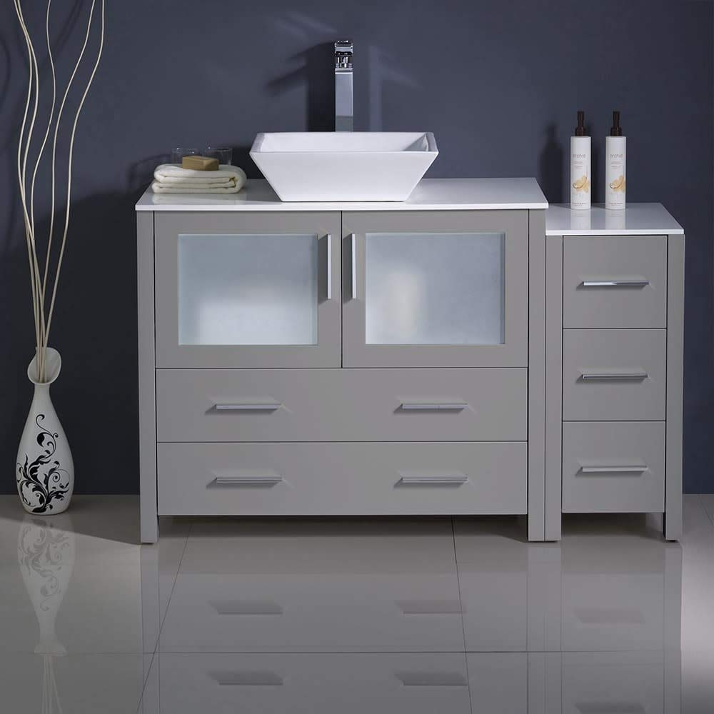 Fresca FCB62-3612GR-CWH-V Fresca Torino 48" Gray Modern Bathroom Cabinets w/ Top & Vessel Sink