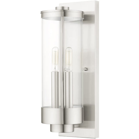 Livex Lighting 20722-91 Hillcrest - Two Light Outdoor Wall Lantern, Brushed Nickel Finish with Clear Glass
