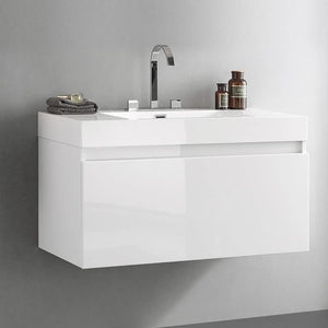 Fresca FCB8010WH-I Fresca Mezzo 39" White Modern Bathroom Cabinet w/ Integrated Sink
