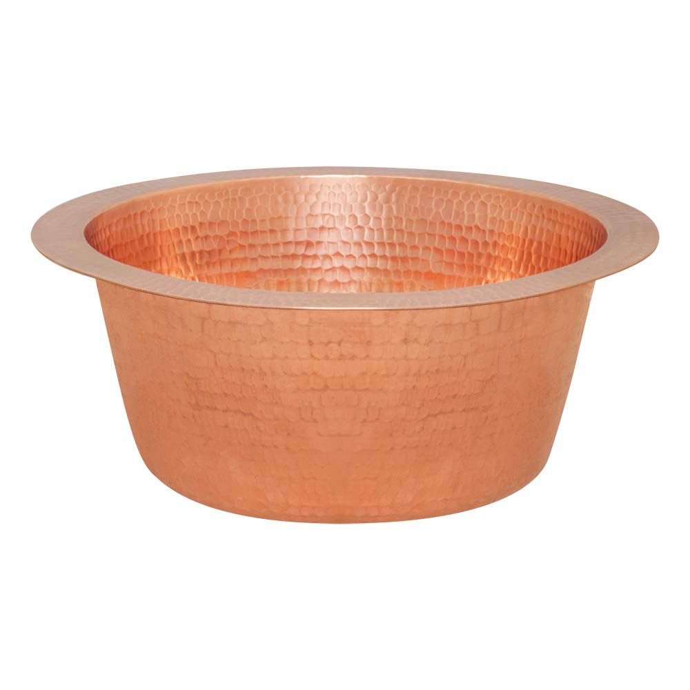 Premier Copper Products BR12PC2 12-Inch Round Hammered Copper Bar Sink with 2-Inch Drain Opening in Polished Copper