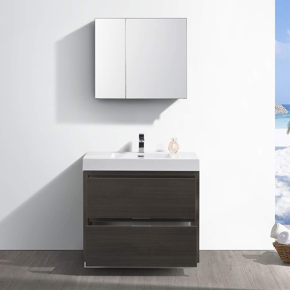 Fresca FVN8436WH Fresca Valencia 36" Glossy White Free Standing Modern Bathroom Vanity w/ Medicine Cabinet