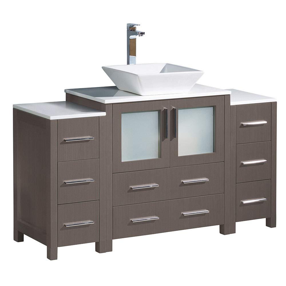 Fresca FCB62-123012GO-CWH-V Fresca Torino 54" Gray Oak Modern Bathroom Cabinets w/ Top & Vessel Sink