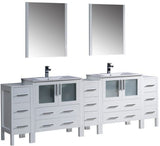 Fresca FVN62-96WH-UNS Fresca Torino 96" White Modern Double Sink Bathroom Vanity w/ 3 Side Cabinets & Integrated Sinks