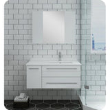 Fresca FVN6136WH-UNS-R Fresca Lucera 36" White Wall Hung Undermount Sink Modern Bathroom Vanity w/ Medicine Cabinet - Right Version