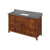 Jeffrey Alexander VKITCHA60SCHBOR 60" Chocolate Chatham Vanity, Boulder Cultured Marble Vanity Top, undermount rectangle bowl