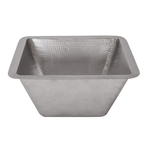 Premier Copper Products BS15EN3 15-Inch Square Hammered Copper Bar/Prep Sink in Nickel with 3.5-Inch Drain Size