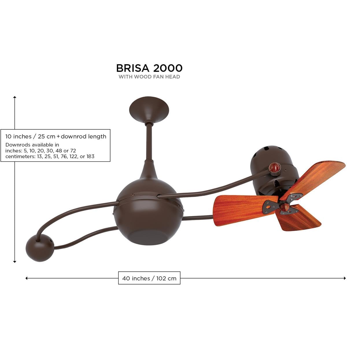 Matthews Fan B2K-CP-WD Brisa 360° counterweight rotational ceiling fan in Polished Copper finish with solid sustainable mahogany wood blades.