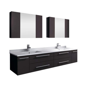 Fresca FVN6172ES-UNS-D Fresca Lucera 72" Espresso Wall Hung Double Undermount Sink Modern Bathroom Vanity w/ Medicine Cabinets