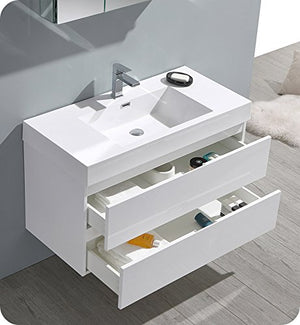 Fresca FVN8342WH Fresca Valencia 40" Glossy White Wall Hung Modern Bathroom Vanity w/ Medicine Cabinet